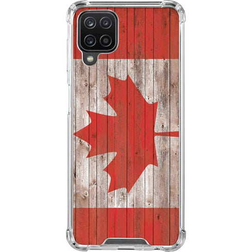 Canadian Flag Dark Wood Galaxy A12 Clear Case